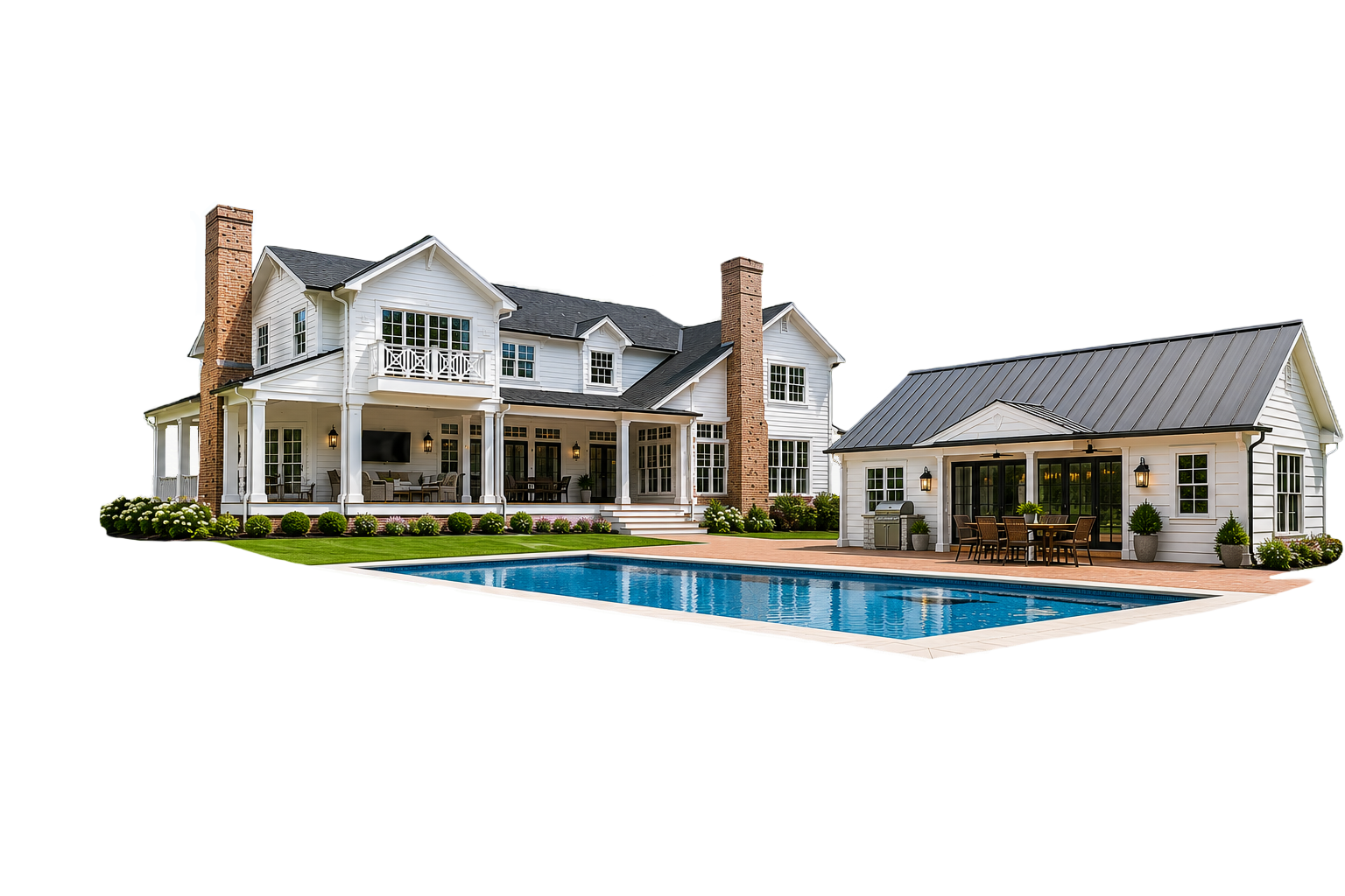Completed Mountain View Exteriors home with pool and outdoor living space