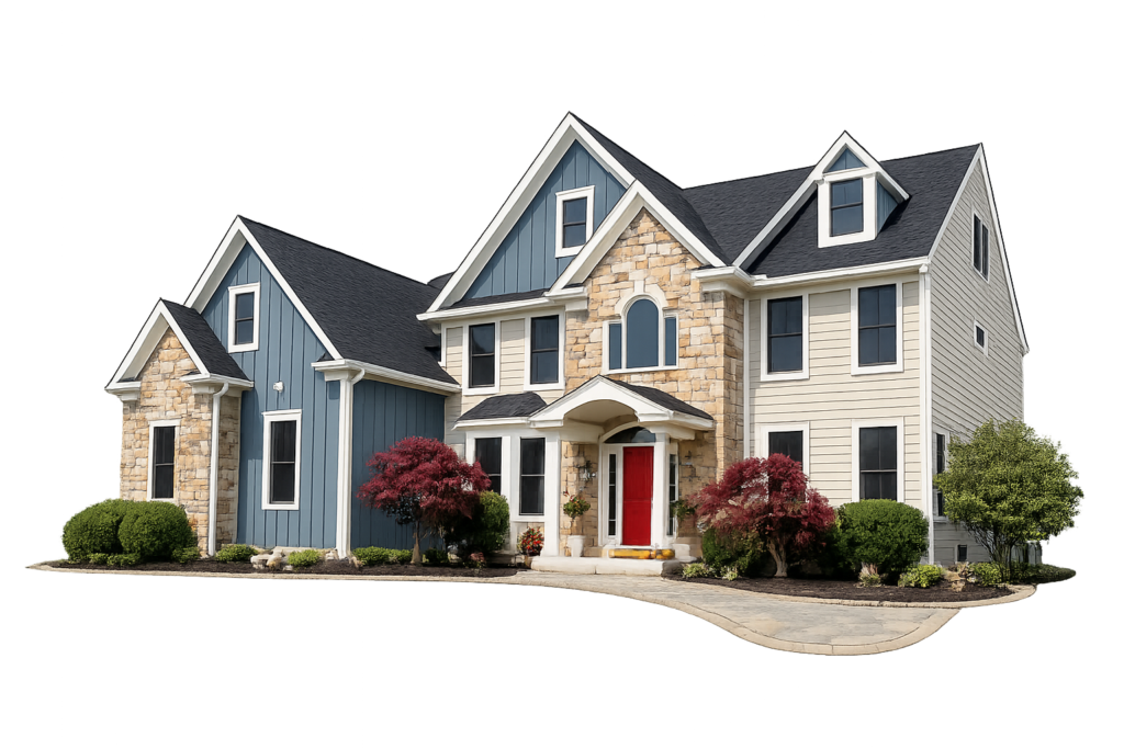 Mountain View Exteriors completed home exterior with stone and siding